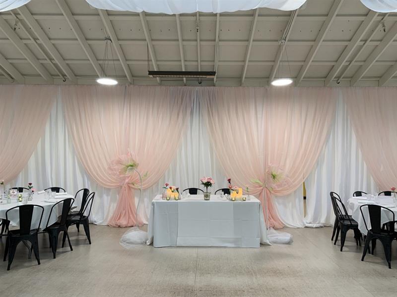 Elegant pink wedding decor at 1899 Grove