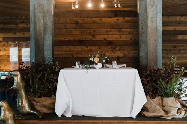 Wedding reception setup at River House venue