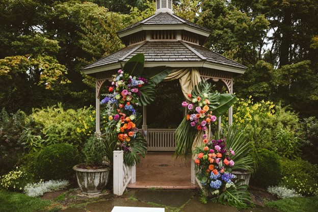 Gazebo adorned with flowers